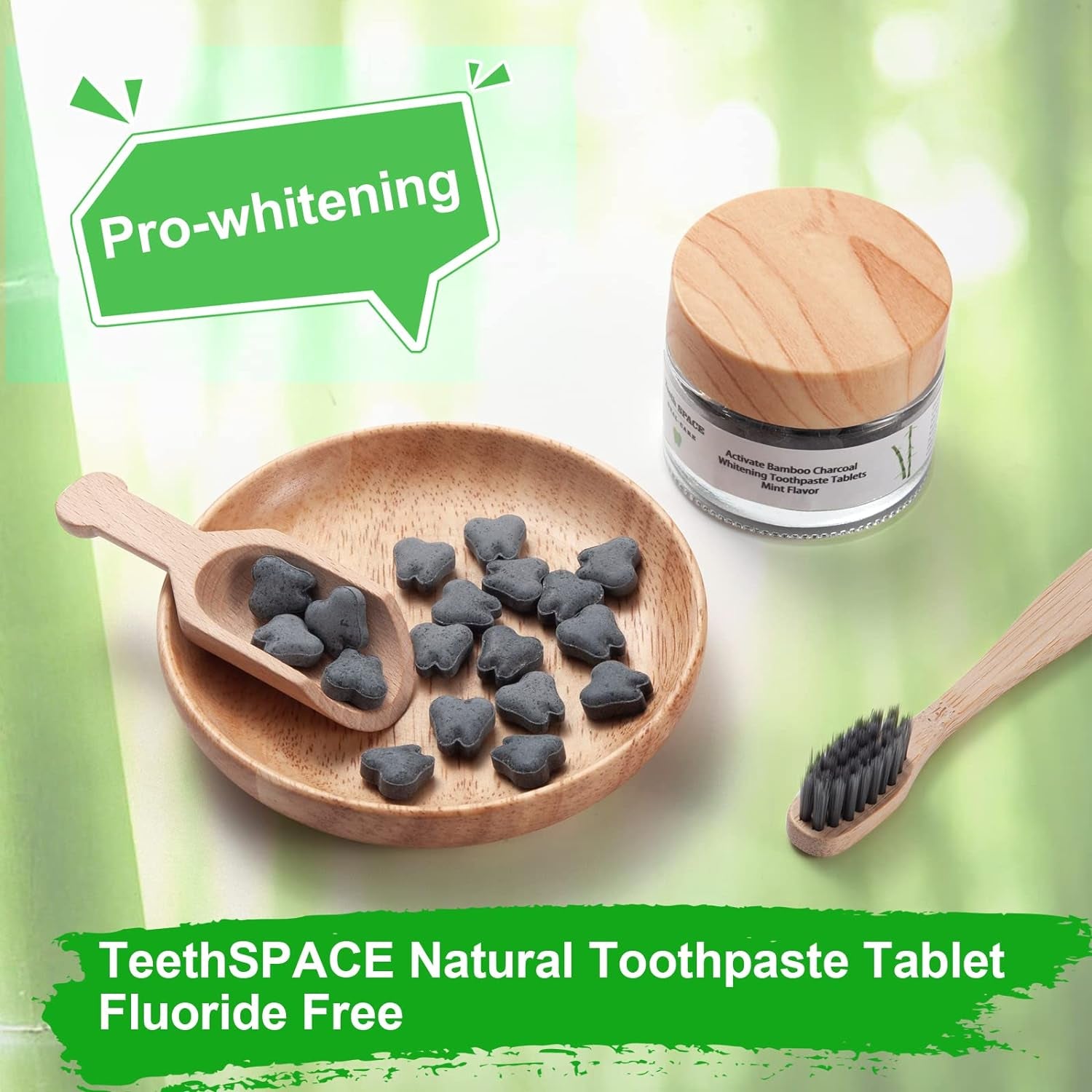 Activated Bamboo Charcoal Fresh Breath Travel Toothpaste Tablets,Teeth Whitening & Tartar Control,Eco Friendly Product,Fluoride Free,Tsa Compliant,55 Tablets