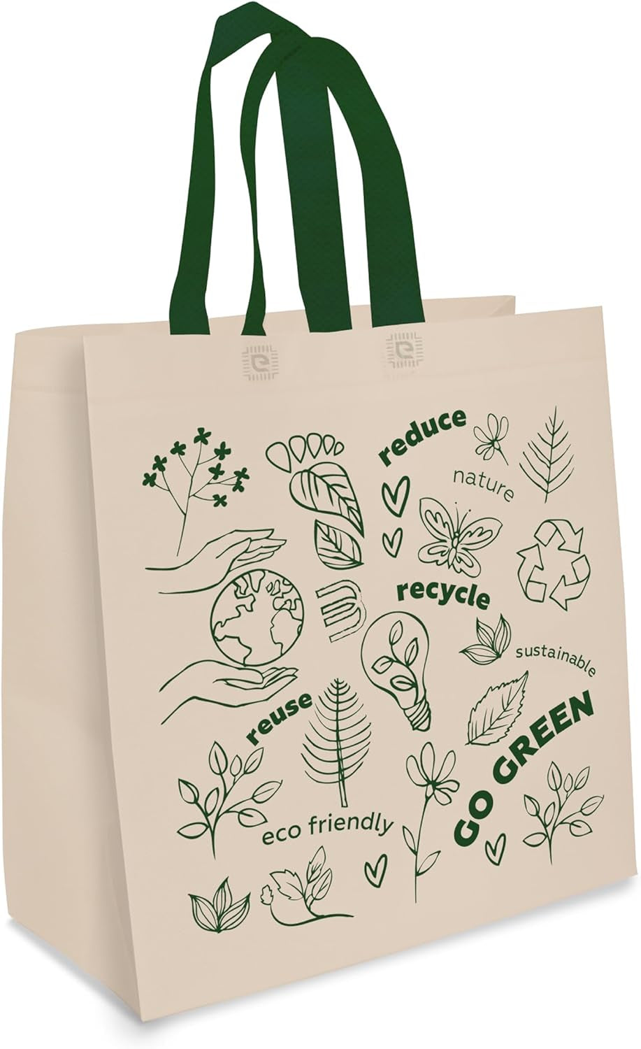 Large Reusable Grocery Shopping Tote Bags Made of Eco-Friendly Non-Woven Recyclable Materials 14X6.5X14In