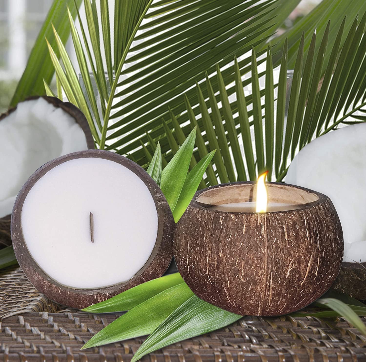 Jasmine Scented Coconut Bowl Candle – 14Oz Premium Soy – Wood Wicked Scented Candle – Natural Coconut Shell – Eco Friendly – Ideal for Home and Beach Décor – Aromatherapy Candle