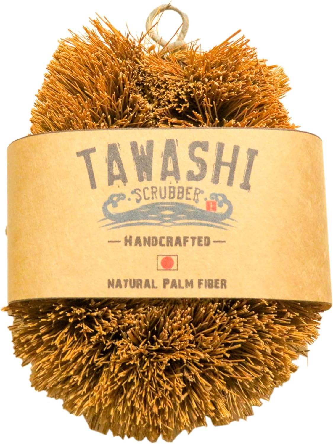 Japan Handcrafted Tawashi Brush Set of 2 - Natural Palm Fiber Scrubber for Eco-Friendly Cleaning of Pots, Pans, and Vegetables - Handheld and Long-Lasting