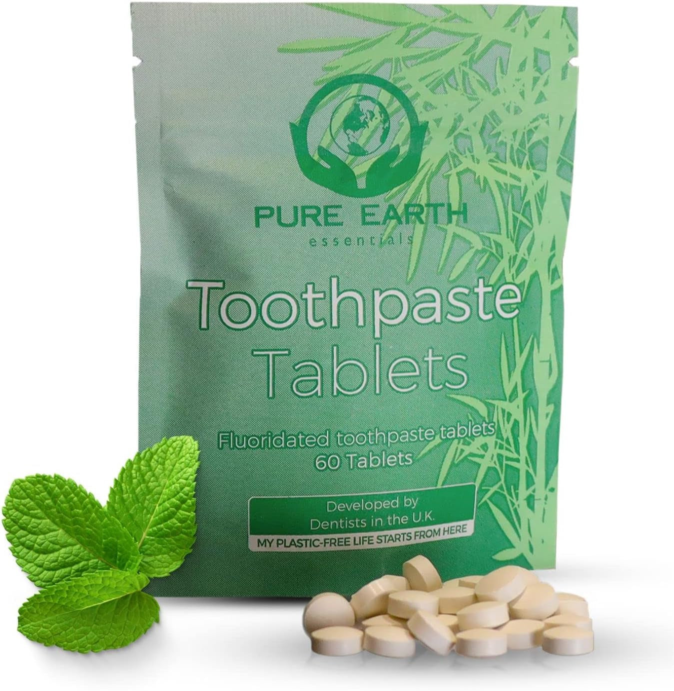 Zero Waste Toothpaste Tablets with Fluoride - Vegan & Eco Friendly Travel Toothpaste Tablets for Healthy Teeth & Fresh Breath - 60 Count by
