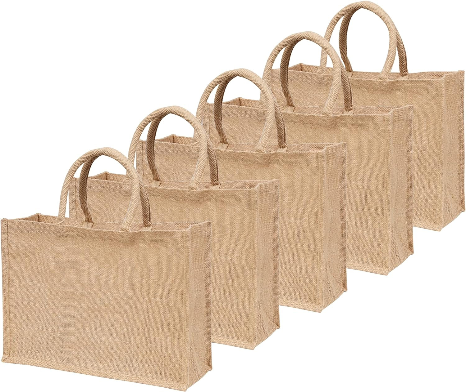 Jute Burlap Tote Bags with Handle | Natural Eco-Friendly Reusable Grocery Bag | Totes for Bridesmaids | by Yogi'S Gift® (Pack of 5)